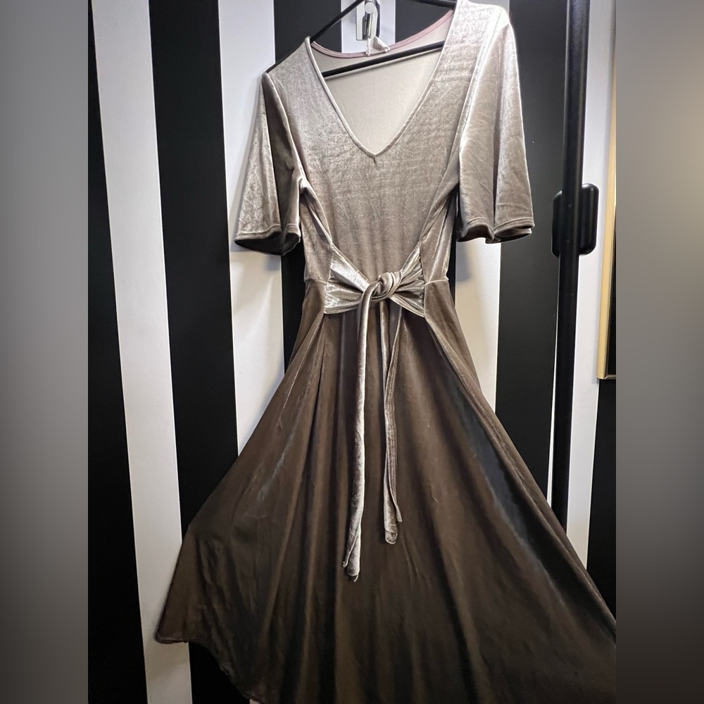 BiBi Metallic Silver Midi Dress